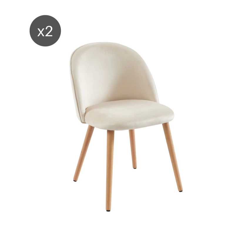 Lot De 2 Chaises MACARON Velours Beige Sable Pieds Hêtre Massif 8 Lot De 2 Chaises MACARON Velours Beige Sable Pieds Hêtre Massif – Image 8