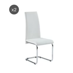 Lot De 2 Chaises MARA Simili Blanc Pieds Métal Chromé -Canapé Rêve Promos Magasin lot de 2 chaises mara simili blanc pieds en metal chrome 5