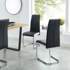 Lot De 2 Chaises MARA Simili Noir Et Blanc Pieds Métal Chromé