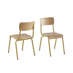 Lot De 2 Chaises PANTONE Jaune Moutarde Et Placage Frên -Canapé Rêve Promos Magasin lot de 2 chaises pantone jaune moutarde et placage fren 5
