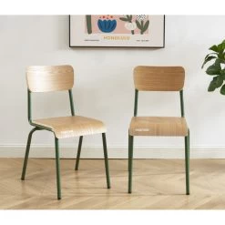 Lot De 2 Chaises PANTONE Vert Olive Et Placage Frêne