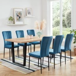 Lot De 2 Chaises POPPY Velours Bleu Pieds En Métal Noir