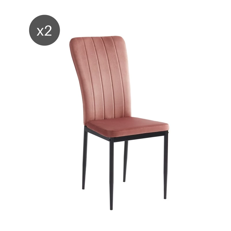 Lot De 2 Chaises POPPY Velours Rose Pieds En Métal Noir 8 Lot De 2 Chaises POPPY Velours Rose Pieds En Métal Noir – Image 8
