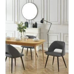 Lot De 2 Chaises VINTAGE Velours Côtelé Gris Pieds Métal Noir -Canapé Rêve Promos Magasin lot de 2 chaises vintage velours cotele gris pieds metal noir 1