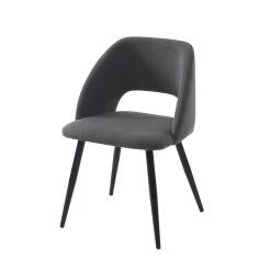 Lot De 2 Chaises VINTAGE Velours Côtelé Gris Pieds Métal Noir -Canapé Rêve Promos Magasin lot de 2 chaises vintage velours cotele gris pieds metal noir 3