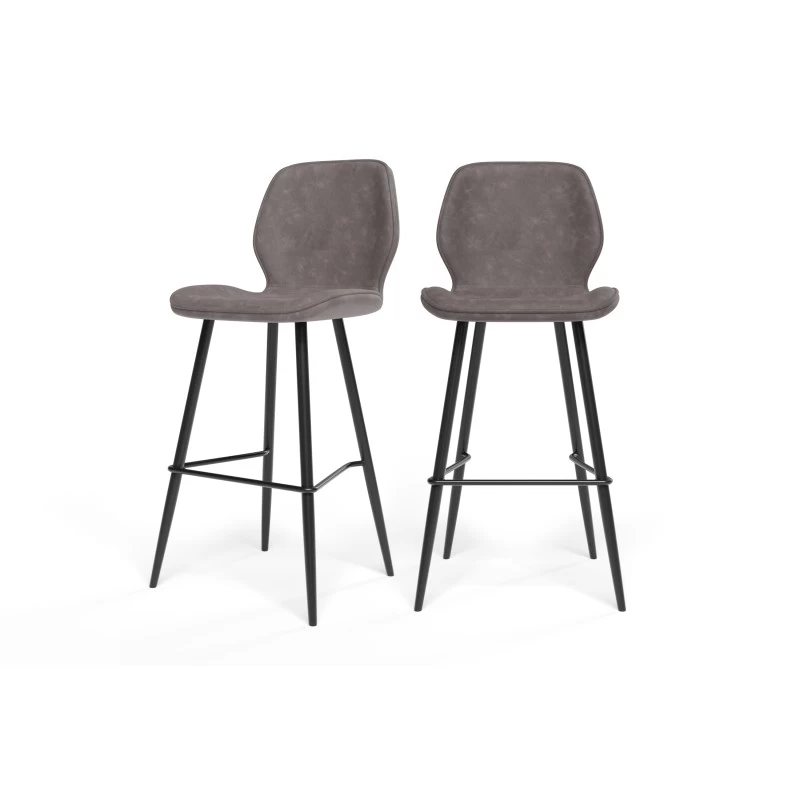 Lot De 2 Tabourets De Bar ETHAN En PU Gris 2 Lot De 2 Tabourets De Bar ETHAN En PU Gris – Image 2