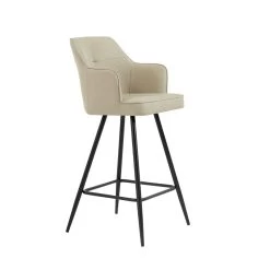 Lot De 2 Tabourets GUSTAVE En Tissu Sable Avec Pieds Noir -Canapé Rêve Promos Magasin lot de 2 tabourets gustave 3