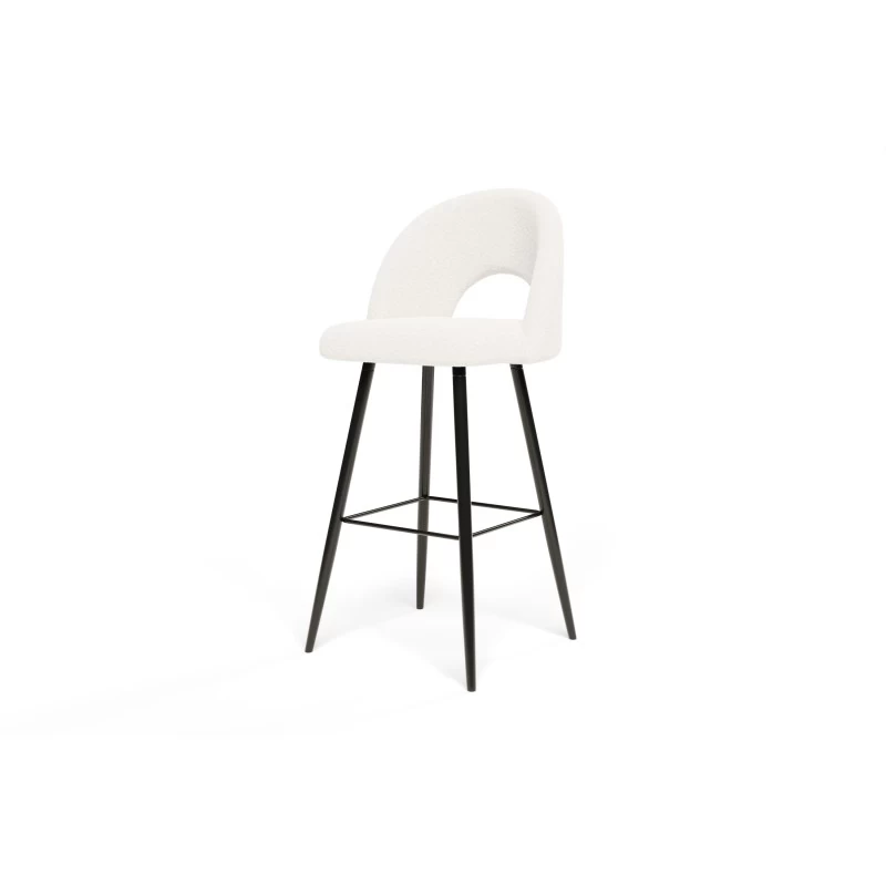 Lot De 2 Tabourets De Bar KYLE Tissu Bouclette Blanc Piètement Métal Noir 4 Lot De 2 Tabourets De Bar KYLE Tissu Bouclette Blanc Piètement Métal Noir – Image 4
