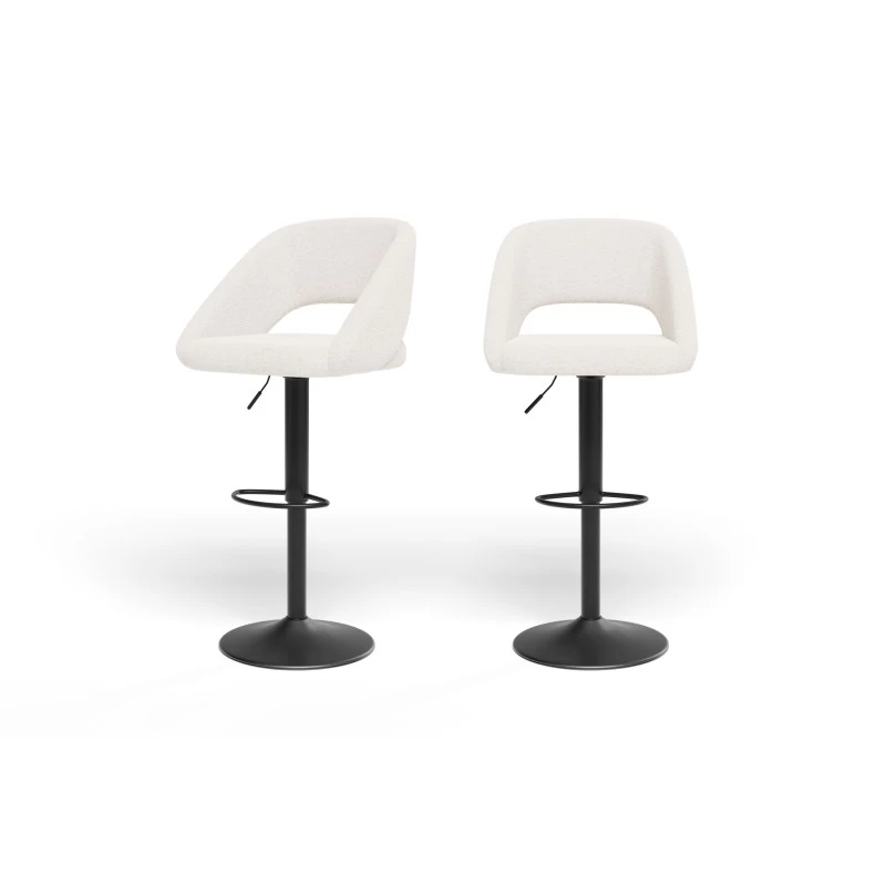 Lot De 2 Tabourets De Bar LENNY En Tissu Bouclette Blanc Piètement En Métal Noir 2 Lot De 2 Tabourets De Bar LENNY En Tissu Bouclette Blanc Piètement En Métal Noir – Image 2