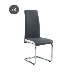 Lot De 4 Chaises MARA Simili Gris Et Blanc Pieds Métal Chromé -Canapé Rêve Promos Magasin lot de 4 chaises mara 4