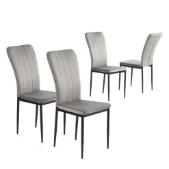 Lot De 4 Chaises POPPY Velours Gris Pieds En Métal Noir -Canapé Rêve Promos Magasin lot de 4 chaises poppy velours gris pieds en metal noir 3
