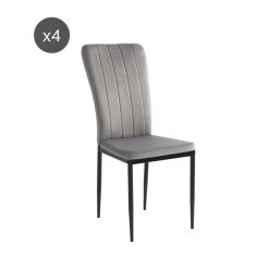 Lot De 4 Chaises POPPY Velours Gris Pieds En Métal Noir -Canapé Rêve Promos Magasin lot de 4 chaises poppy velours gris pieds en metal noir 6