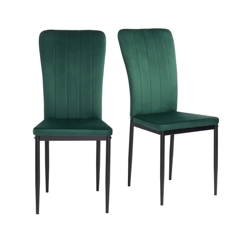 Lot De 4 Chaises POPPY Velours Vert Pieds En Métal Noir 4 Lot De 4 Chaises POPPY Velours Vert Pieds En Métal Noir – Image 4