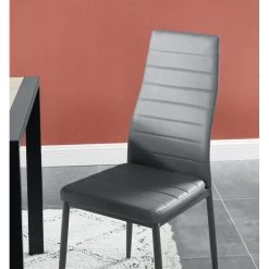 Lot De 6 Chaises SAM Simili Gris Pieds En Métal -Canapé Rêve Promos Magasin lot de 6 chaises sam simili gris pieds en metal 2