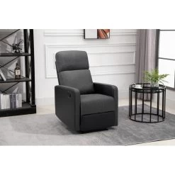 Fauteuil Relax Small LOVA PU Noir Et Tissu Gris Foncé Avec Fonction Manuel