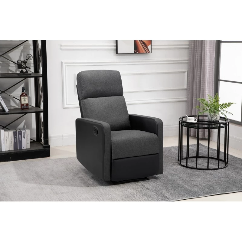 Fauteuil Relax Small LOVA PU Noir Et Tissu Gris Foncé Avec Fonction Manuel 1 Fauteuil Relax Small LOVA PU Noir Et Tissu Gris Foncé Avec Fonction Manuel