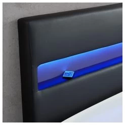 Lit Coffre LUMINA Avec LED Simili Noir 140x190 Sommier Inclus -Canapé Rêve Promos Magasin lumina140no lit coffre led 2