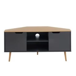 Meuble Tv D'angle LYNA Gris Et Effet Chêne 2 Portes 115cm -Canapé Rêve Promos Magasin lynamtv meuble tv gris chene 3