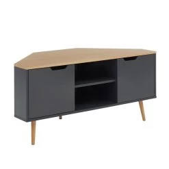 Meuble Tv D'angle LYNA Gris Et Effet Chêne 2 Portes 115cm -Canapé Rêve Promos Magasin lynamtv meuble tv gris chene 4