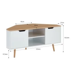 Meuble Tv D'angle LYNA Blanc Et Effet Chêne 2 Portes 115cm 6 Meuble Tv D'angle LYNA Blanc Et Effet Chêne 2 Portes 115cm -Canapé Rêve Promos Magasin lynamtvblch meuble tv bl chene 1