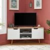 Meuble Tv D'angle LYNA Blanc Et Effet Chêne 2 Portes 115cm
