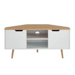 Meuble Tv D'angle LYNA Blanc Et Effet Chêne 2 Portes 115cm 8 Meuble Tv D'angle LYNA Blanc Et Effet Chêne 2 Portes 115cm -Canapé Rêve Promos Magasin lynamtvblch meuble tv bl chene 3