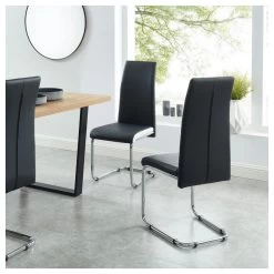 Lot De 4 Chaises MARA Simili Noir Et Blanc Pieds En Métal Chromé