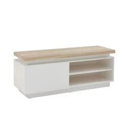 Meuble Tv à Led COSMOS Laqué Blanc Et Effet Chêne L120cm -Canapé Rêve Promos Magasin meuble tv a led cosmos laque blanc et effet chene l120cm 5