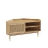 Meuble TV D'angle LEON Placage Chêne Et Cannage Rotin 120cm