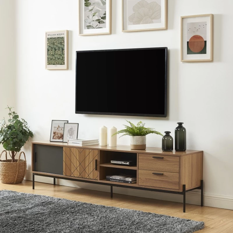 Meuble Tv GEOMA Effet Chêne Foncé Et Gris L180cm 3 Meuble Tv GEOMA Effet Chêne Foncé Et Gris L180cm – Image 3