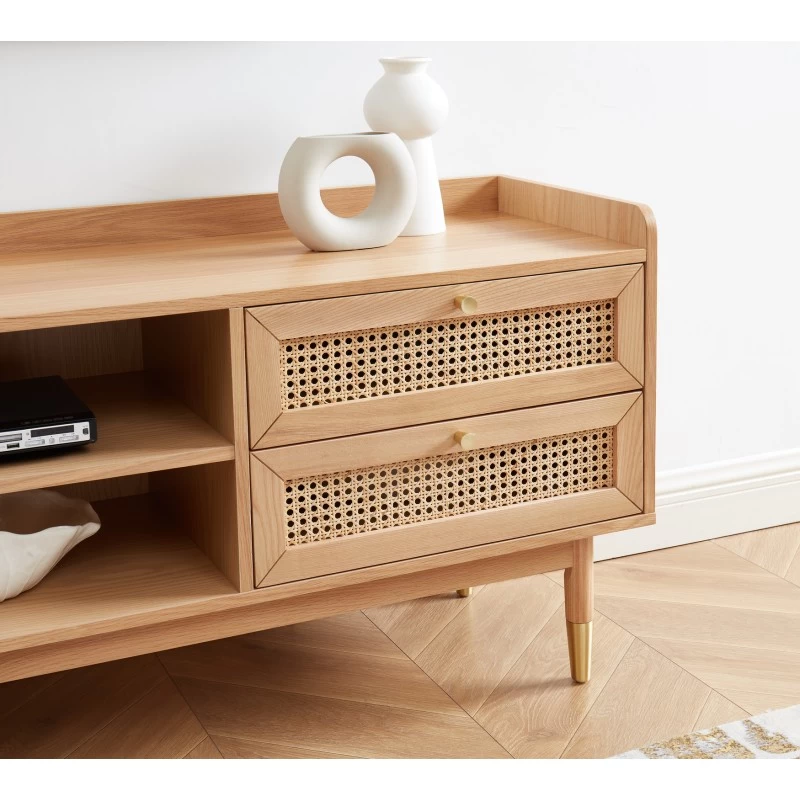 Meuble Tv LEON Chêne Et Cannage Rotin 160cm 3 Meuble Tv LEON Chêne Et Cannage Rotin 160cm – Image 3