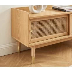 Meuble TV LEON Placage Chêne Et Cannage Rotin 120cm -Canapé Rêve Promos Magasin meuble tv leon placage chene et cannage rotin 120cm 2