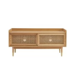 Meuble TV LEON Placage Chêne Et Cannage Rotin 120cm -Canapé Rêve Promos Magasin meuble tv leon placage chene et cannage rotin 120cm 4