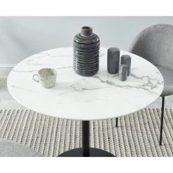 Table Ronde MONIKA Verre Effet Marbre Ronde 90cm Pied Noir -Canapé Rêve Promos Magasin monika table de sejour 90 cm 2
