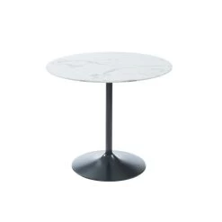 Table Ronde MONIKA Verre Effet Marbre Ronde 90cm Pied Noir -Canapé Rêve Promos Magasin monika table de sejour 90 cm 3
