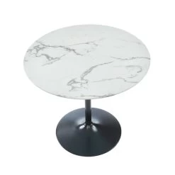 Table Ronde MONIKA Verre Effet Marbre Ronde 90cm Pied Noir -Canapé Rêve Promos Magasin monika table de sejour 90 cm 4