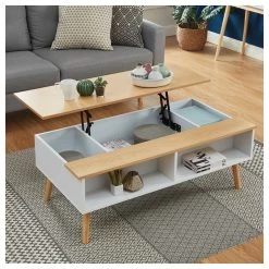Table Basse OLEA Laqué Blanc Mat Plateau Relevable -Canapé Rêve Promos Magasin oleabl table basse scandinave 1