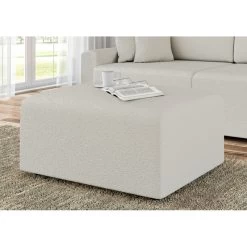 Pouf MILO Tissu Bouclette Blanc 1 Place -Canapé Rêve Promos Magasin pouf milo tissu bouclette blanc 1 place 3