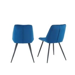 Lot De 2 Chaises ROMY Velours Bleu Pieds En Métal Noir -Canapé Rêve Promos Magasin romy02bu lot de 2 chaises 3