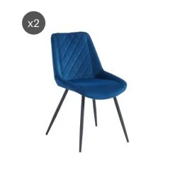 Lot De 2 Chaises ROMY Velours Bleu Pieds En Métal Noir -Canapé Rêve Promos Magasin romy02bu lot de 2 chaises 4