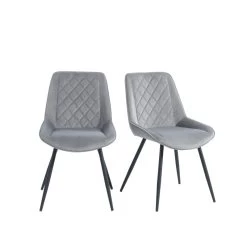 Lot De 2 Chaises ROMY Velours Gris Clair Pieds En Métal Noir -Canapé Rêve Promos Magasin romy02gr lot de 2 chaises 3