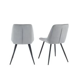 Lot De 2 Chaises ROMY Velours Gris Clair Pieds En Métal Noir -Canapé Rêve Promos Magasin romy02gr lot de 2 chaises 4