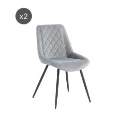 Lot De 2 Chaises ROMY Velours Gris Clair Pieds En Métal Noir -Canapé Rêve Promos Magasin romy02gr lot de 2 chaises 8