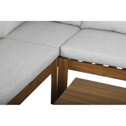 Salon De Jardin AUGUSTA En Bois D’acacia 5 Places Coussins Gris Clair -Canapé Rêve Promos Magasin salon de jardin augustanat en bois dacacia 5 places coussins beige 3