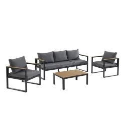 Salon De Jardin ELONA 5 Places En Aluminium Coloris Gris Foncé Avec Housse -Canapé Rêve Promos Magasin salon de jardin elona aluminium 5 places coloris gris fonce 5