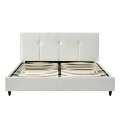 Lit SEGURA Simili Blanc 140x190 Sommier Inclus 8 Lit SEGURA Simili Blanc 140x190 Sommier Inclus -Canapé Rêve Promos Magasin segura140bl lit blanc 2
