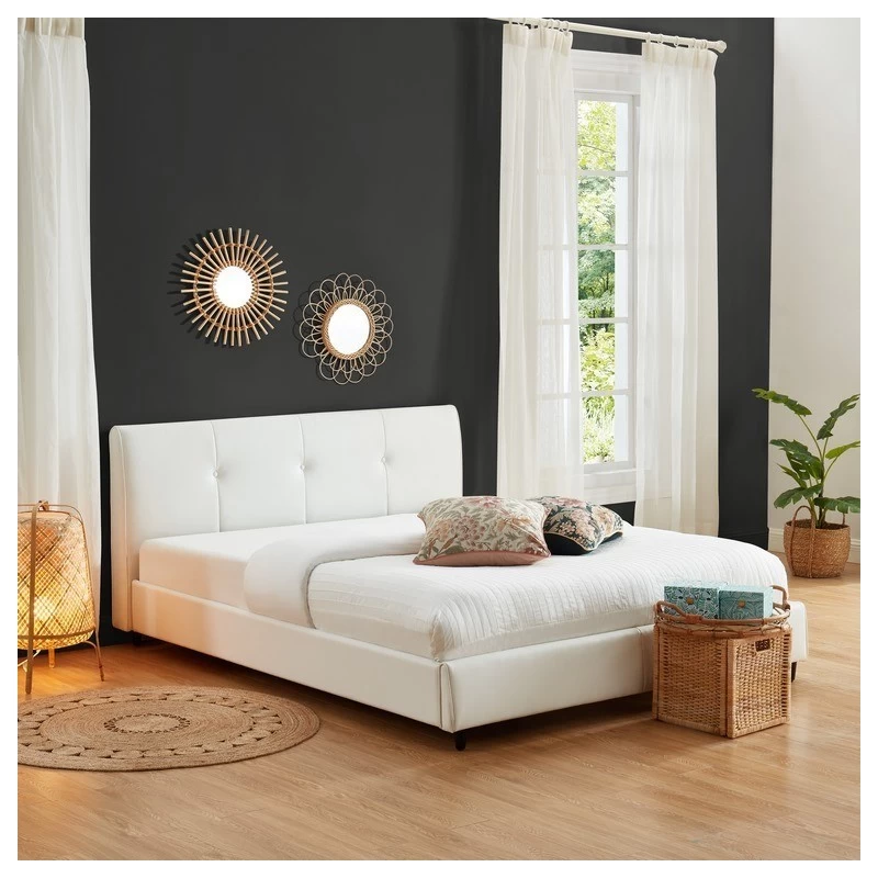 Lit SEGURA Simili Blanc 140x190 Sommier Inclus 1 Lit SEGURA Simili Blanc 140x190 Sommier Inclus