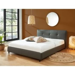 Lit SEGURA Simili Gris 160x200 Sommier Inclus
