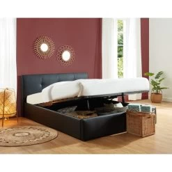 Lit Coffre SEGURO Simili Noir 160x200 Sommier Inclus -Canapé Rêve Promos Magasin seguro160no lit coffre noir 2