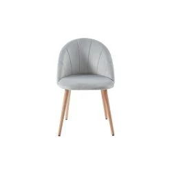 Lot De 2 Chaises SHELL Velours Gris Clair Pieds Bois Massif -Canapé Rêve Promos Magasin shell 2 chaises velours gris 3